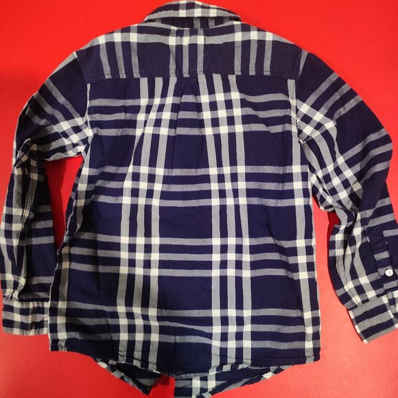Place button down shirt dark blue plaid Boy's size M 7/8 - Picture 2 of 3